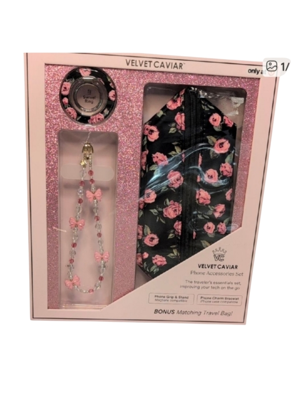 Velvet Caviar Phone Accessories Set with Pink Roses